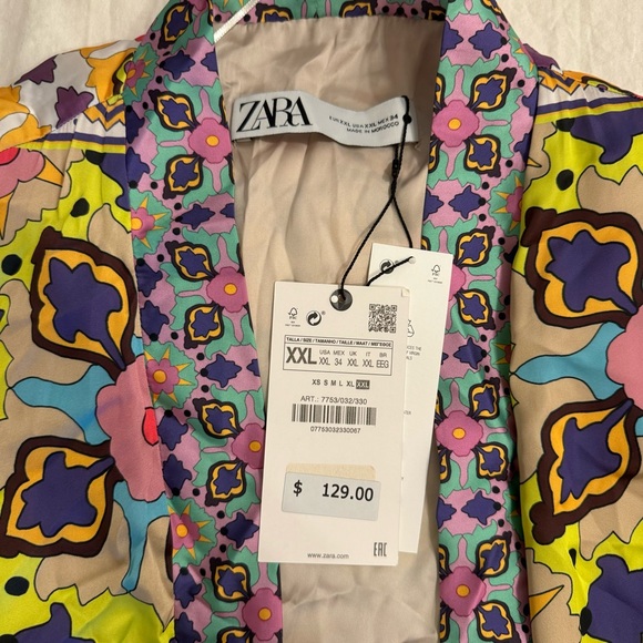 Zara Bright Print Silky Tie Waist Kimono Robe - Sz: XXL. - Picture 4 of 5
